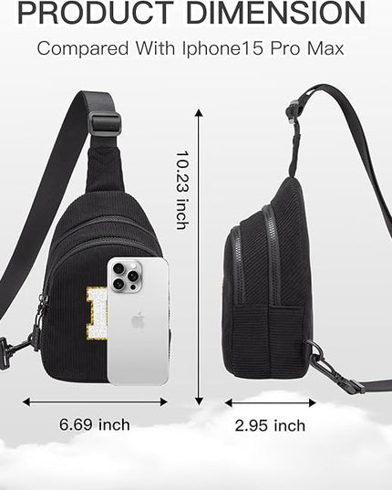 Viverte Small Corduroy Sling Bag Initial Crossbody Bag Fanny Pack for Girls Personalized Birthday Gifts for Teen Girls Gifts