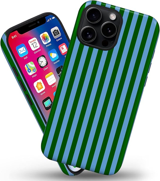 Magnetic for iPhone 11 Case Cute Stripes Phone Case, Shockproof Slim TPU and Hard PC Protective Phone Cover Compatible with MagSafe Designed for Women Girls, Green and Blue