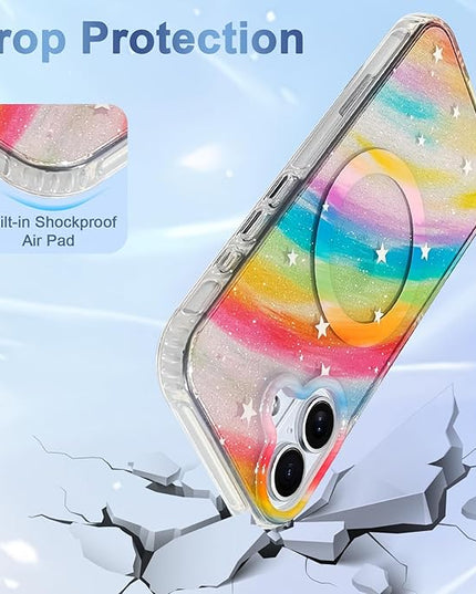 Cute Case for iPhone 17 Case for Women Girls [Compatible with Magsafe] Aesthetic Girly Trendy Glitter Sparkly Bling Magnetic Protective Phone Cover, Rainbow