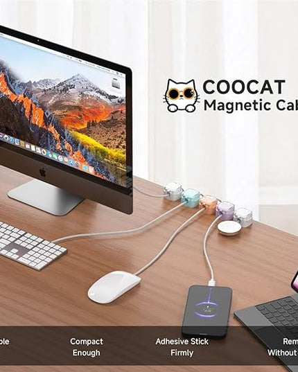 Magnetic Cable Clips, Adjustable Cord Holder Management, Adhesive Wire Keeper Organizer for Home Office Desk Phone PC Car Wall Desktop Nightstand Appliance (9-Pack White Crystal)