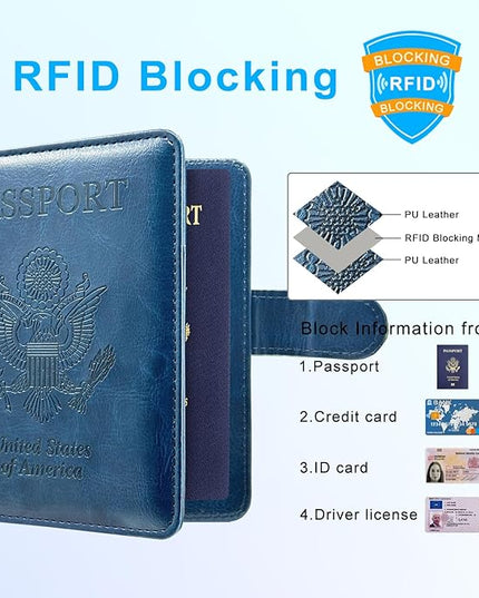 Passport Holder Cover, ACdream Protective Premium Leather RFID Blocking Wallet Travel Case for Passport/Credit Card/Air Ticket,