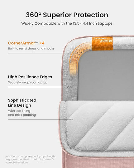 tomtoc 360 Protective Laptop Case Sleeve for 14 Inch Lenovo, HP, ASUS, Dell, Acer Laptop Notebook Ultrabook, Water-Resistant Shockproof Computer Bag with Accessory Pocket