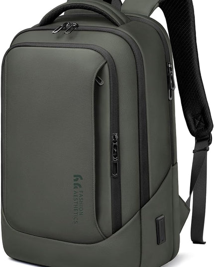 hk Laptop Backpack for Men with USB Charging Port Water-Resistant for 15.6 Inch Computer Bag Durable High-Tech Daypack Casual Backpack for Business Work College Weekender Travel- Green