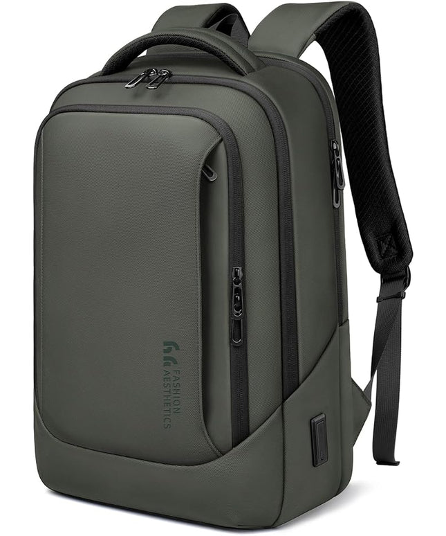 hk Laptop Backpack for Men with USB Charging Port Water-Resistant for 15.6 Inch Computer Bag Durable High-Tech Daypack Casual Backpack for Business Work College Weekender Travel- Green