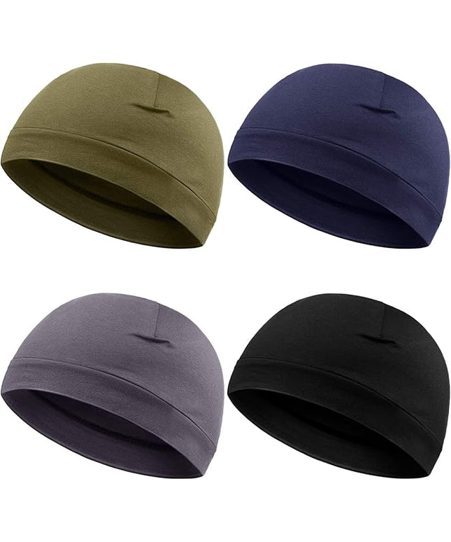 Syhood 4 Pcs Cotton Skull Caps for Men Women Breathable Beanie Thin Sleep Hat Night Running Cap Helmet Liner for Cycling Gym