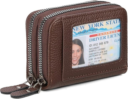 RNIEGA Credit Card Holder Wallet RFID Blocking Leather Small Wallet for Women Double Zipper Wallet with ID Window