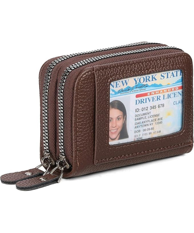 RNIEGA Credit Card Holder Wallet RFID Blocking Leather Small Wallet for Women Double Zipper Wallet with ID Window
