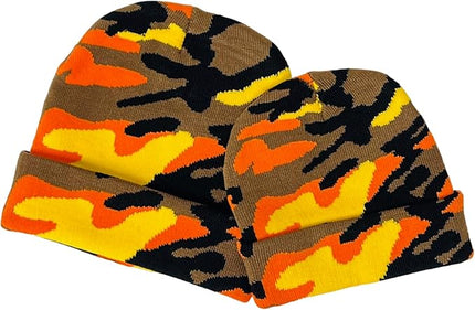 Super Soft Adult & Child Camo Print Winter Knit Beanie Set