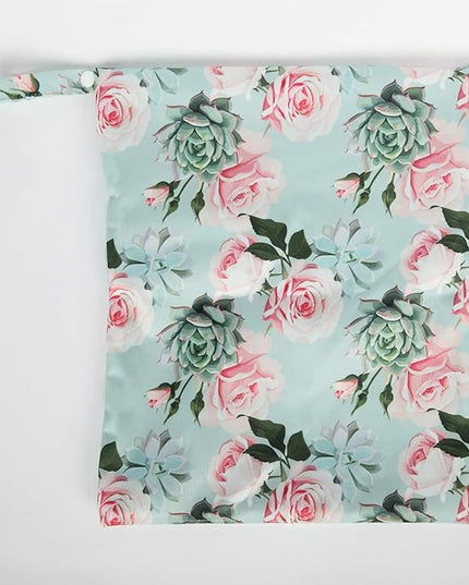 Wet Bag Baby Cloth Diaper Nappy Reusable Washable With Two Pockets Girls (Succulent Roses)