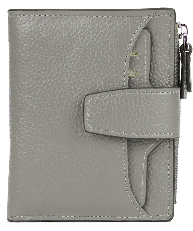 AINIMOER Women's RFID Blocking Leather Small Compact Bi-fold Zipper Pocket Wallet Card Case Purse with id Window