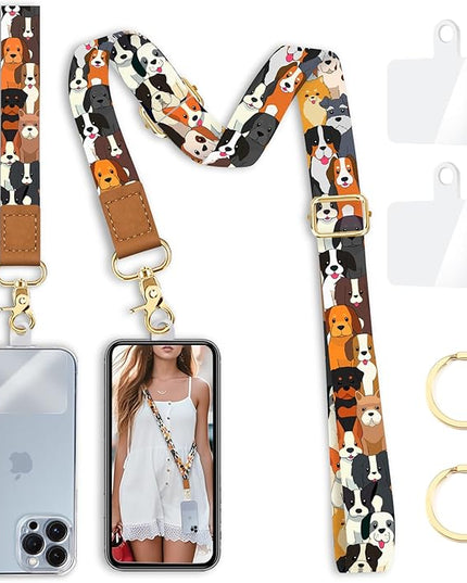 Dog Phone Lanyard Crossbody Strap, Cute Puppy Cell Phone Lanyards for around the Neck Wristlet Wrist Strap Animal Adjustable for Keys Case ID Badges Accessories Travel Essentials