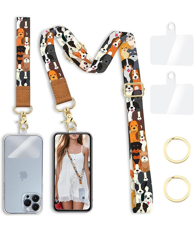Dog Phone Lanyard Crossbody Strap, Cute Puppy Cell Phone Lanyards for around the Neck Wristlet Wrist Strap Animal Adjustable for Keys Case ID Badges Accessories Travel Essentials