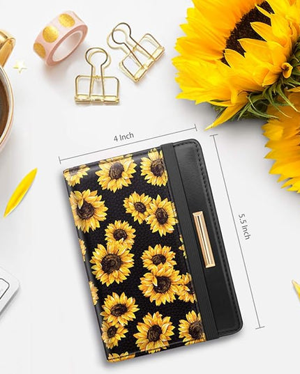 Passport Holder Cover Travel RFID Blocking Passport Cover Rose Gold Cute Flowers Passport Wallet with Elastic Band for Women