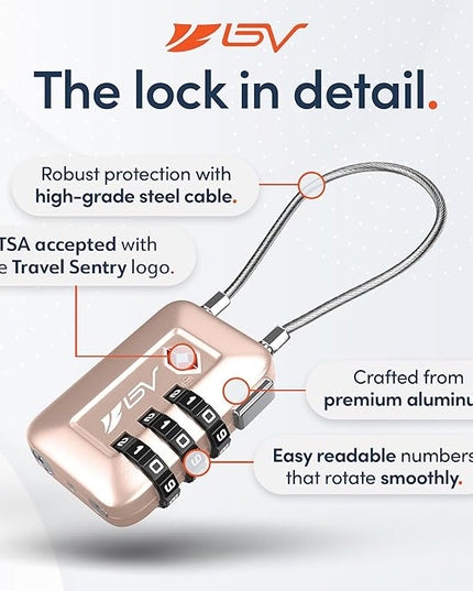 TSA Accepted Luggage Travel Lock, Set-Your-Own Combination Lock for School Gym Locker, Luggage Suitcase Baggage Locks, Filing Cabinets, Toolbox, Case (Titanium, 4 Pack)
