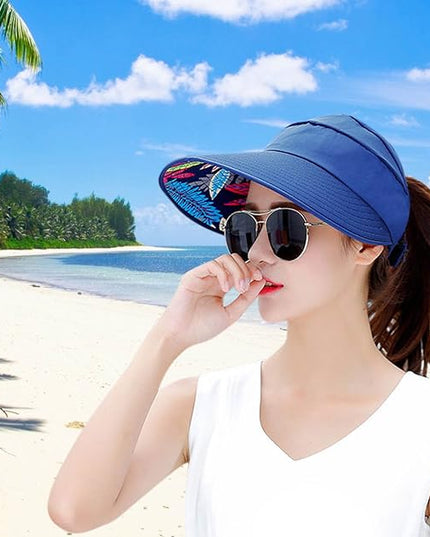 HINDAWI Sun Hats for Women Wide Brim UV Protection Sun Hat Summer Beach Packable Visor