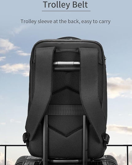 Kingsons Travel Backpack for Men, 19L Black Business Backpack with 15.6 Inch Laptop Compartment, Waterproof Polyester College Bookbag, Luggage Sleeve for Travel & Work