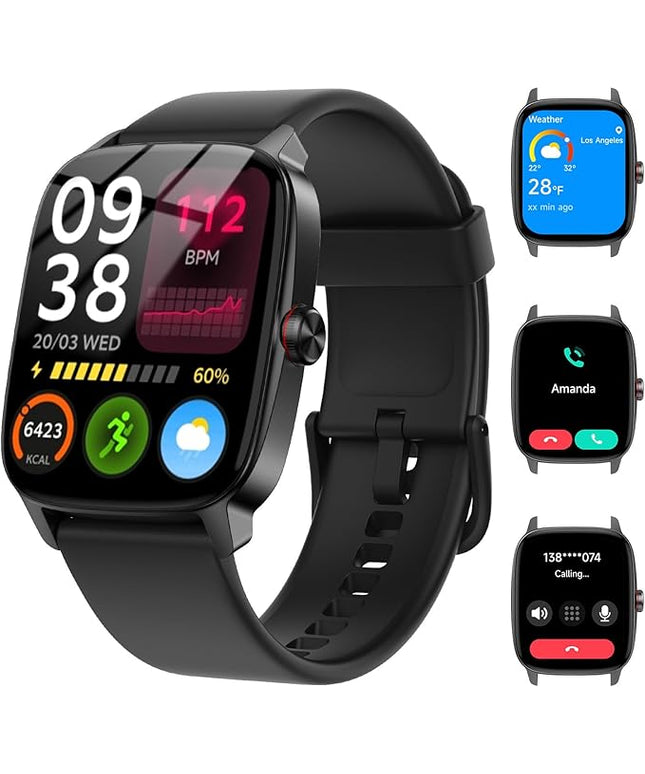 Smart Watches for Women Men with Bluetooth Call & AI Voice, 1.85" HD Fitness Tracker with Heart Rate SpO2 Sleep Monitor, 100+ Sports Modes,Mini Games, IP68 Waterproof Smartwatch for Android iOS Phones