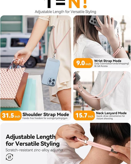 4-IN-1 Phone Lanyard + Wrist Strap, 2PCS Adjustable Length Cell Phone Lanyard with 2 Tether Tabs for iPhone,Smartphones