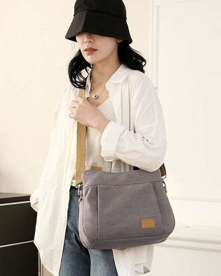 Sunshinejing Women's Canvas Purse Small Shoulder Tote Work Crossbody Bag Multi-pocket Handbag