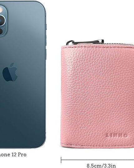 Linno RFID 20 Slots Credit Card Holder Genuine Leather Small Wallet for Women or Men with Zipper
