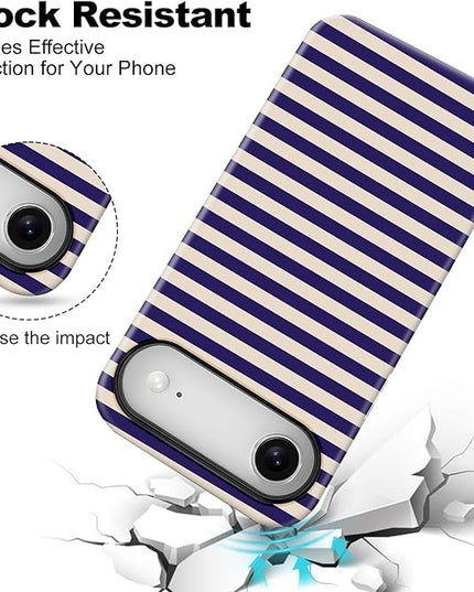 Magnetic for iPhone 17 Air Case Cute Stripes Phone Case, Shockproof Slim TPU and Hard PC Protective Phone Cover Compatible with MagSafe Designed for Women Girls, Blue&Apricot