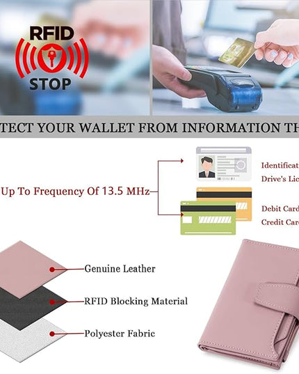 Airkit Small Wallet Women RFID Blocking Soft Leather Bifold Compact Card Holder Wallet for Women with Zipper Coin Pocket 4 ID Window