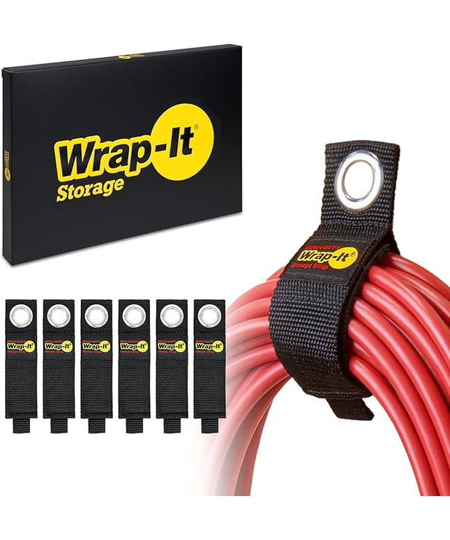 Heavy-Duty Wrap-It Storage Straps, 10-inch (6 Pack) - Hook and Loop Extension Cord Organizer Hanger, Cord Keeper, Cable Straps for Cords, Hoses, and Garage Storage