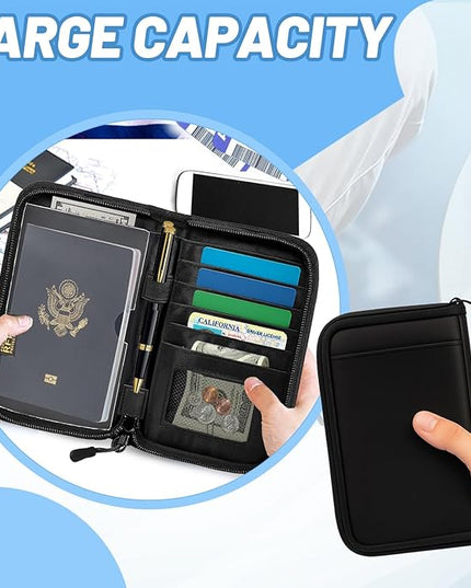 Passport Holder for Travel Essentials, RFID Blocking Protector Passport Wallets, Passport Document Organizer Case for Travel Must Have, Passport Book for Women, Couple, Family Cards, Tickets, ID, Cash