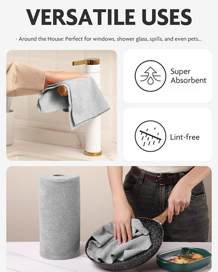Fantasticlean Microfiber Cleaning Cloth Roll -60 Pack, Tear Away Microfiber Towels, 12" x 12", Reusable, Washable, Scratch Free, Ultra Absorbent for All-Around Cleaning Supplies (Grey & DimGrey)