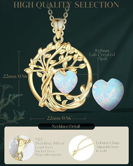 FANCIME Tree of life Birthstone necklace Sterling Silver Pendant Birthstone Necklace Gemstone Anniversary Birthday Jewelry Christmas Gifts for Mom Her Wife