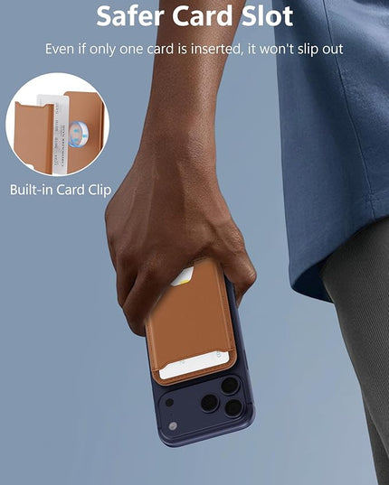 TopMade for Magsafe Wallet, Magnetic Card Holder for iPhone 17/16/15/14/13/12 Series, Strongest Magnetic Phone Wallet Stand Adjustable, 5 Cards Holder, RFID Blocking, ID Window, Vegan Leather, Brown