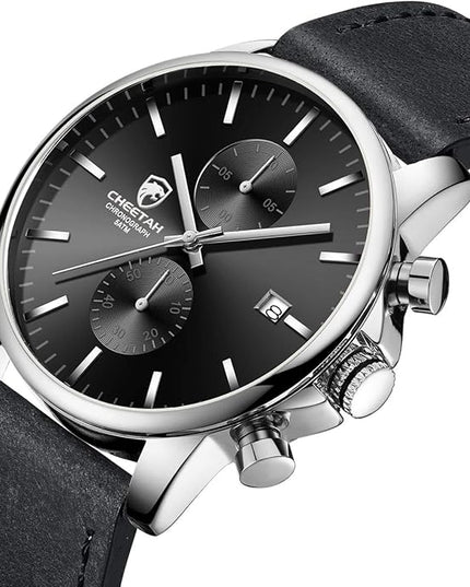 GOLDEN HOUR Mens Watch Fashion Sleek Minimalist Quartz Analog Mesh Stainless Steel Waterproof Chronograph Watches for Men with Auto Date