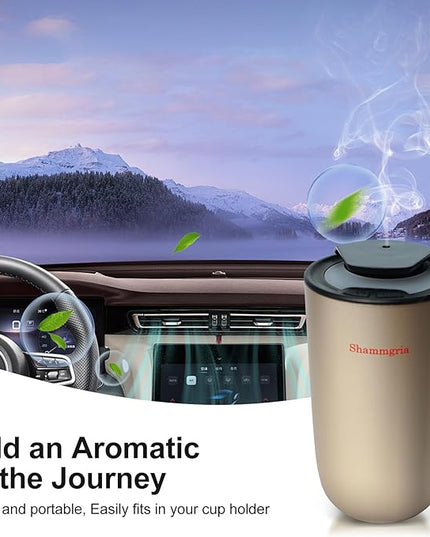 Car Air Diffuser Essential Oil Aromatherapy Scent Diffuser with 3 Mist Levels & LED Lights for Car, Room, Studio, Office- Champagne