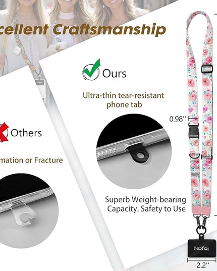 Phone Lanyard Crossbody, Peony Flower Cell Phone Strap for Around The Neck Adjustable, Anti Theft Cute Lanyard for iPhone Case ID Holder Keys Accessories Travel Essential