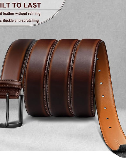 KEMISANT Men Belt 2Pack – Genuine Leather Belt for Men Dress Casual Golf Jeans 1 3/8"
