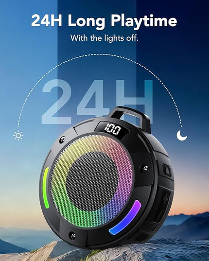 Bluetooth Speaker, 2025 Portable Wireless Shower Speaker, Digital Display Portable Speaker with Detachable hook ,IPX7 Waterproof with LED Light, HD Sound & Bass for Bathroom, Pool, Beach & Outdoor