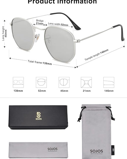 SOJOS Square Polarized Sunglasses for Women Men Small Hexagonal Polygon Shades SJ1072