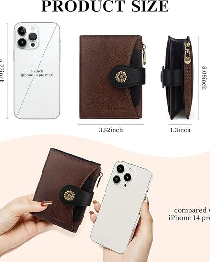 Blucoay Womens Wallet,RFID Blocking Wallet Women Soft Leather Bifold Small Wallets For Women Card Holder With Removable ID Window(brownblack)