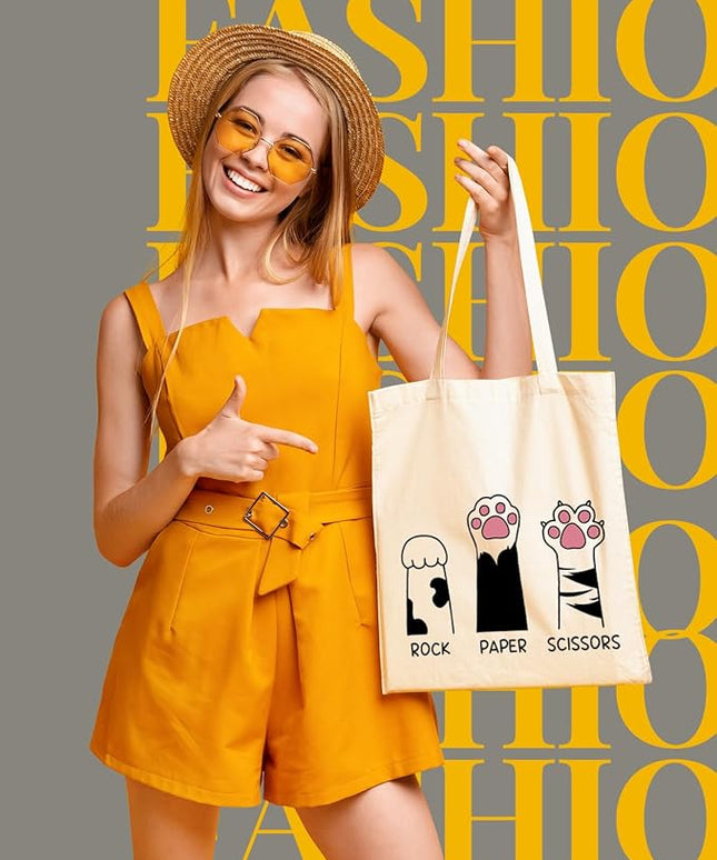 AUSVKAI Canvas Tote Bag Aesthetic for Women, Cute Reusable Cloth Cotton Bags for College Shopping Beach Grocery Trendy Gifts