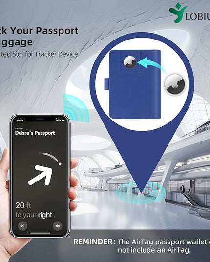 Passport Holder For Travel with Slot for AirTag & Luggage Tag Cover – RFID Blocking Travel Passport Wallet for Women/Men/Family | PU Leather Passport Case with Extra Money Pocket, Blue