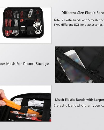 MATEIN Electronics Organizer Travel Case, Water Resistant Cable Organizer Bag for Travel Essentials, Gifts for Men, Storage Bag for Camera Accessories, Phone, Cord & Tablet, Black