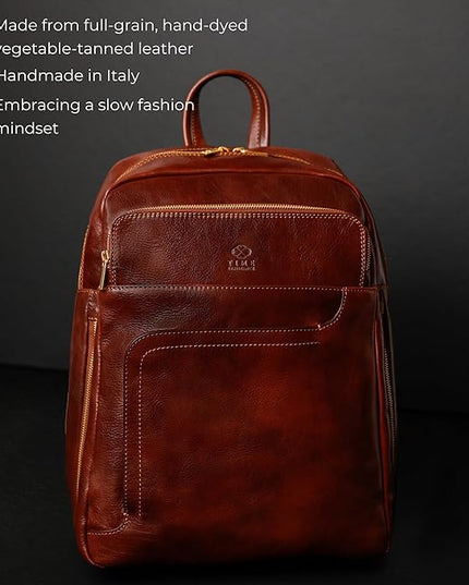 Time Resistance Leather Business Backpack - Laptop and A4 Portfolio Bag - Travel Bag Rucksack (Brown)