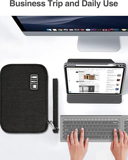 Luxtude Double Layer Cable Organizer Bag, Portable Cord Storage Case, Flat Electronic Organizer Travel Case, Portable Tech Bag for Cable/Cord Storage/iPad (up to 7.9")/Wall Charger/Electronics
