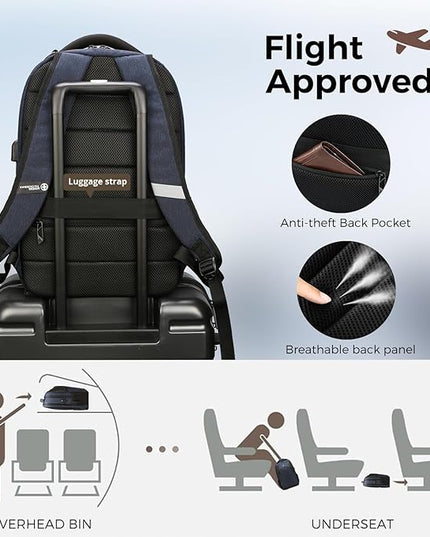 Swissdigital Design Travel Laptop Backpack for Men and Women, Business Backpack with USB Charging Port for Fits 16 Inch Notebook, Blue | SD1670-12