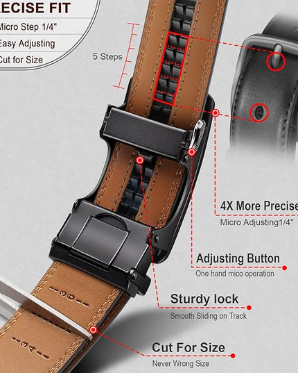 KEMISANT Men Belt 2 Pack, Leather Ratchet Belt Easy Click Slide For Men 1 3/8",Cut for Fit