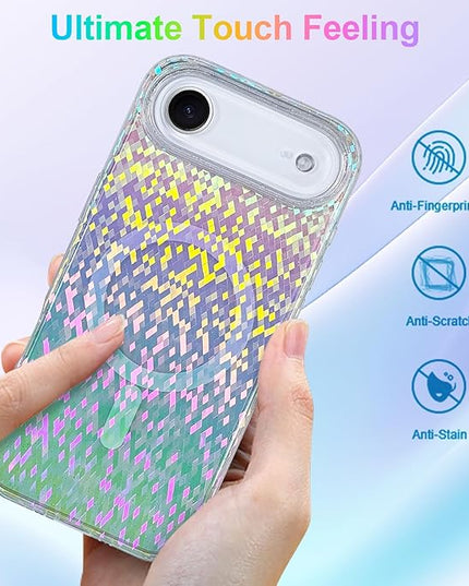 Glitter Case for iPhone Air Case for Women Girls [Compatible with Magsafe] Clear Cute Girly Aesthetic Colorful Iridescent Rainbow Sparkly Sparkle Bling Magnetic Protective Phone Cover