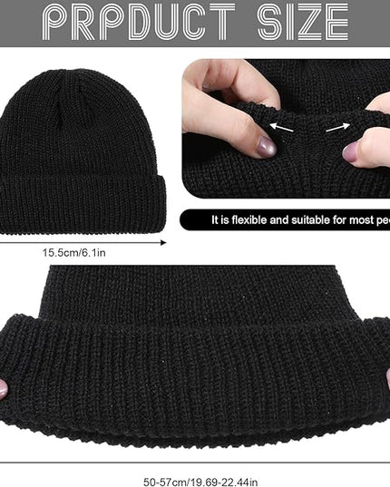 Fisherman Beanie, Knit Cuffed Short Mens Beanie Soft Winter Warm Watch Cap Cozy Trawler Hat for Men Women Black