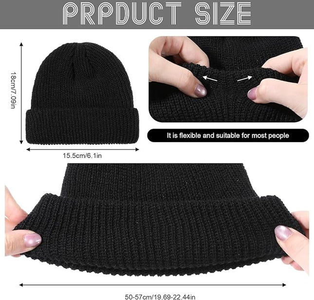 Fisherman Beanie, Knit Cuffed Short Mens Beanie Soft Winter Warm Watch Cap Cozy Trawler Hat for Men Women Black