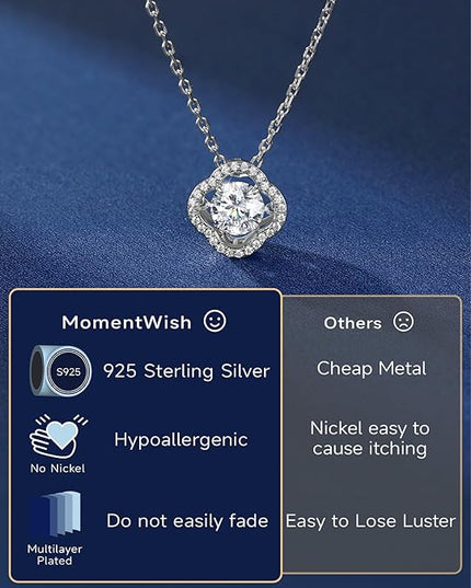 MomentWish Necklace for Women, Sparkling Gift for Her, 1Carat Moissanite Heart Pendent for Her, 925 Sterling Silver Dance Necklace for Anniversary Christmas Valentines