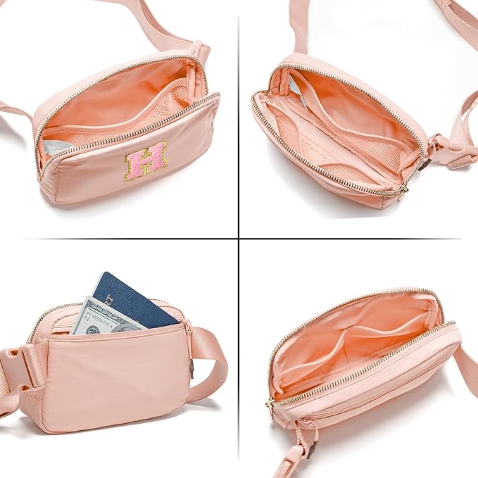 Gitus 6 7 8 9 10 Year Old Girl Gifts Belt Bag Fanny Pack Crossbody Bags with Initial Letter Patch Things for Teen Girls Easter Gifts for Girls Travel Essentials(Coral Pink-H)